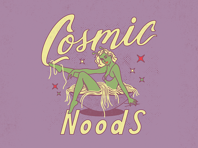 Cosmic Noods alien cosmic custom script fun illustration noodles ramen type