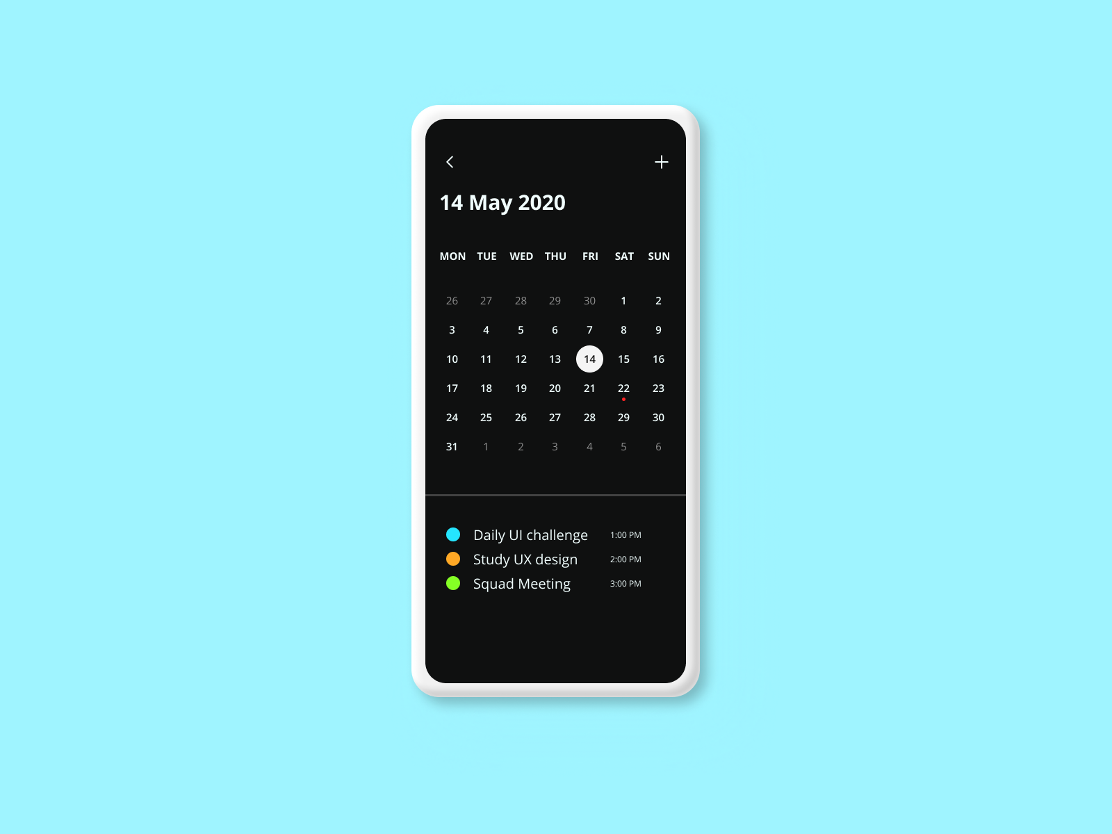 Calendar for #DailyUI #038 by Giancarlo Horta on Dribbble