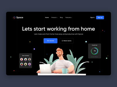 Space hero header dark theme 3d animation app branding design graphic design heroheader illustration interface logo motion graphics ui uidesign uiux ux vector website