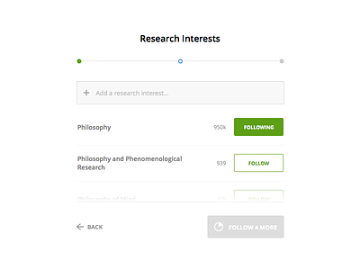 Academia.edu: Research Interest Onboarding app button form interface minimal onboarding product sign up step ui ux web