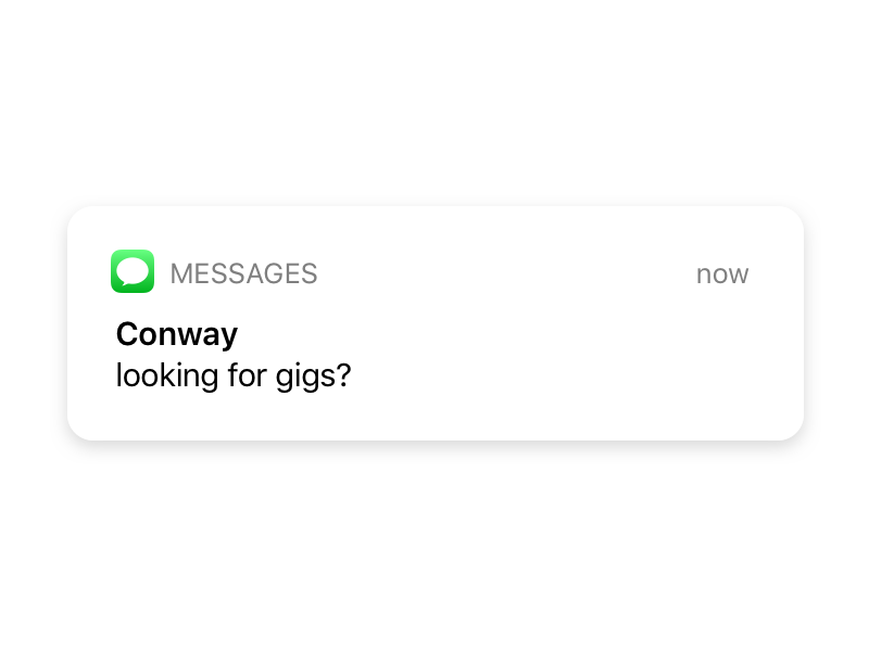 Looking for gigs? gigs design jobs app ios iphone imessage text message fulltime freelance