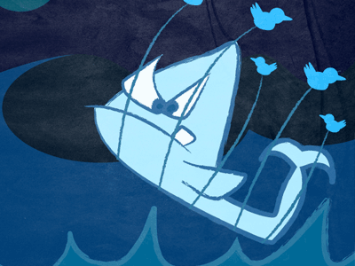 Moby Dick Fail Whale birds blue illustration parody twitter whale