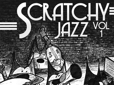 Scratchy Jazz Vol 1 album cover black cats gray grey illustration jazz white