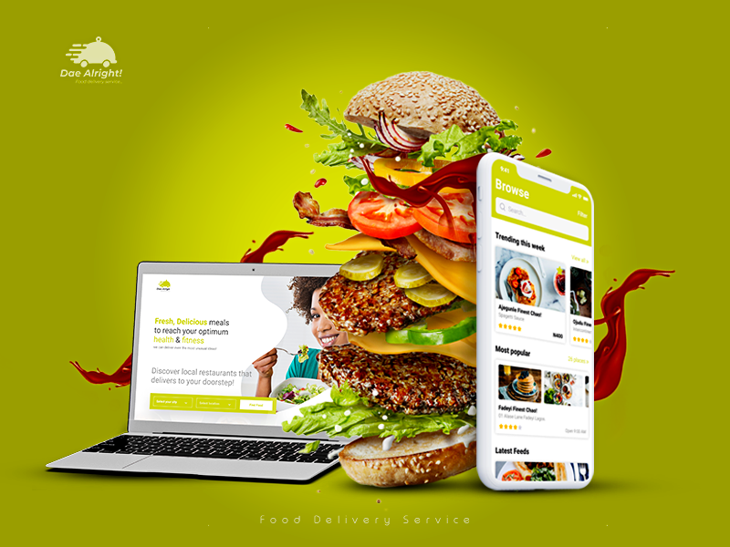 Dae Alright! branding tasty logo organic food ui ux design delivery app devices photo manipulation illustration concept brand design food delivery restaurant food and drink