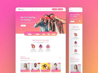 Dating Platform brand dating website hero landing page lovers match maker ui ux ui ux design uiuxdesigner