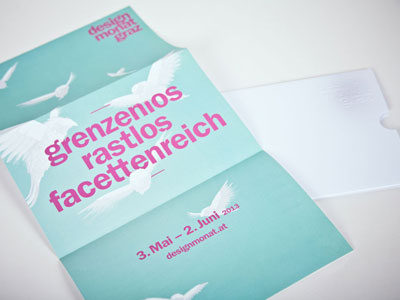 Designmonat Graz 2013 Invitation birds design designmonat graz invitation letterpress mint monat month pink purple type white