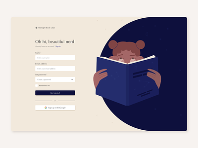 Daily UI 001 :: Sign up :: Midnight Book Club adobe illustrator book club books dailyui glasses illustration illustrator product design sign up sketch ui vector website