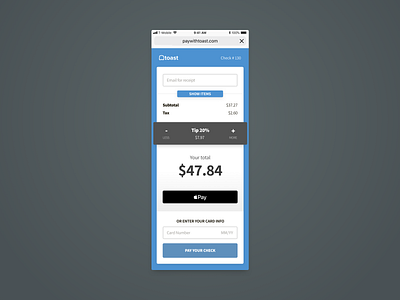 Pay With Toast - Facelift bill check checkout clean design payment restaurant tip ui