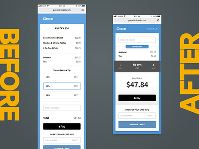 Pay With Toast - Before and After Iteration