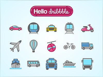 First Shot air balloon bus car cargo cycles debut gravit icons inkscape line logistics plane scooter ship taxi train tram transportation