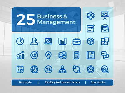 Business & Management Icon Set business calculator communication customer service fintech icon line management marketing piechart pixelperfect presentation seo set startup vector