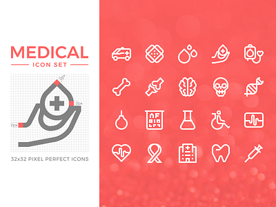 Medical Icon set blood bones design dna emergency health heart hospital icon icons iconset medical pixel perfect ribbon set ui vector
