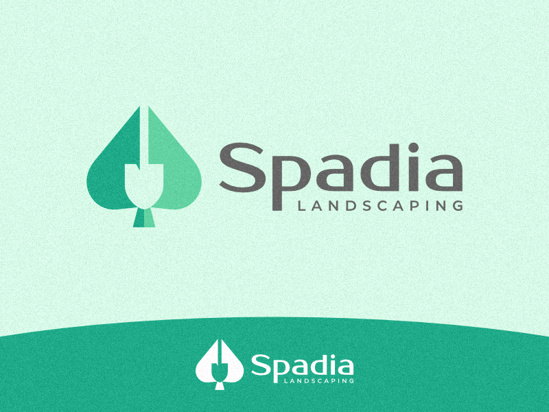 Spadia landscaping symbol mark branding brand identity leaf tree double exposure simple logo home garden gardening shovel ace of spades garden ace spade landscaping