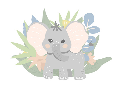 Baby elephant baby cartoon character childish design elephant graphic illustration jungle nature plants vector