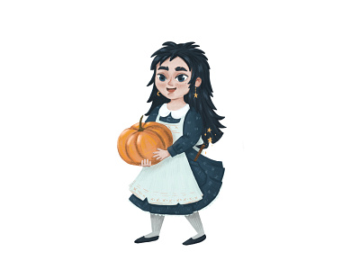 witch girl cartoon character childish design girl character girl illustration illustration pumpkin witch