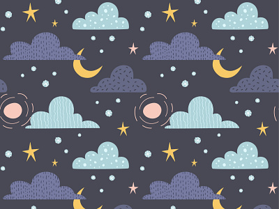 night clouds cartoon cloud cloudy design digital paper graphic illustration kids nature night pattern seamlesspattern vector