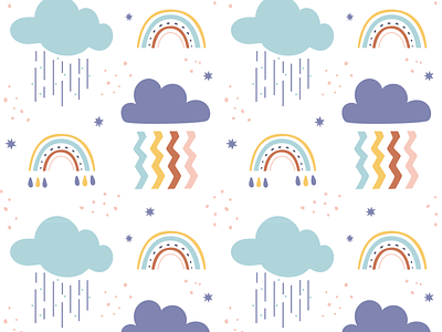 funny clouds cartoon childish cloud cloudy digital paper fabric design fabric pattern illustration illustrator nature pattern rainbow seamlesspattern textile design textile pattern vector weather