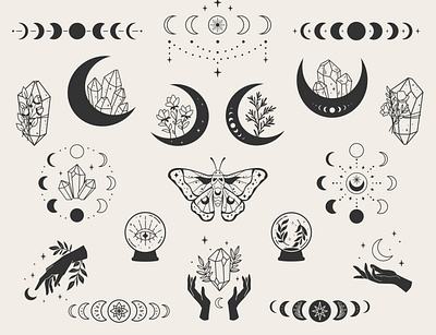 magical set celestial contour design graphic graphic design illustration line art magic monochrom mystic svg vector witchy