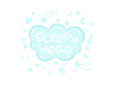 Sleepy head bedroom cartoon cloud decoration dream illustration lettering lullaby moon night rocket rocking satellite sky sleep sleepy head space star ufo vector