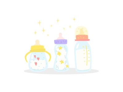 Bottles for feeding baby baby formula bottle care cartoon childhood illustration infant kid love milk mother motherhood newborn nippel pacifier vector