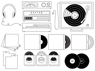 Vinyl Illustrations analog line drawings music organization records turntable vector vinyl