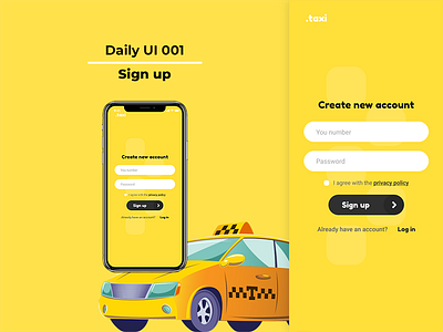 Daily UI 001 - Sign up | Taxi app app concept design taxi ui