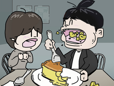 Cheese cake from heaven cafe cake cheese couple illustration