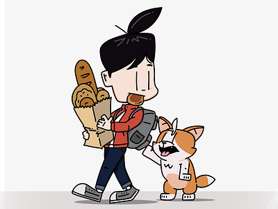 In way home bread cake character corgi dessert dog food illustration