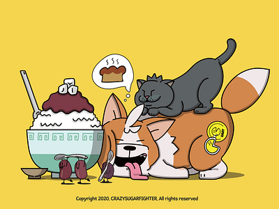 Summer cat character dessert dog illustration summer