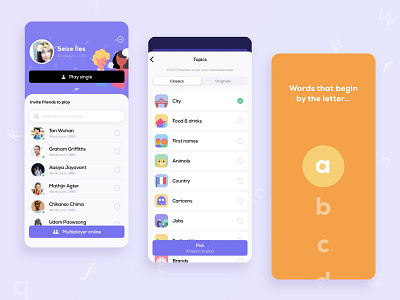 Baccalaureate App flat design flatdesign game gameapp icons letter list orange purple sketch word