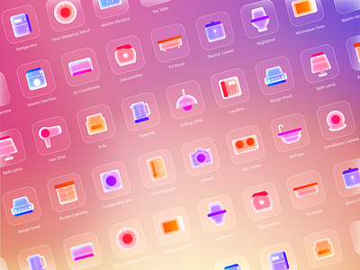 Glassmorphic icons about Furniture and Appliances