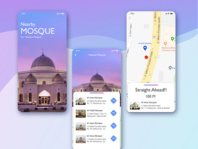 Nearby Mosque Apps adobexd apps direction illustration islam islamapps maps mosque ui uidesign ux design voice search