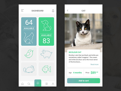 Pet Shopping App animal app bird cat design fish mobile app pet rabbit