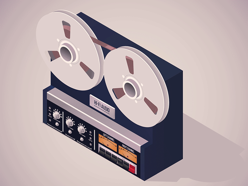 Retro tape recorder animation isometric loading recorder retro tape
