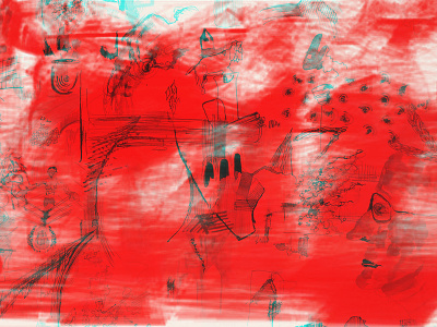 red washed work on paper