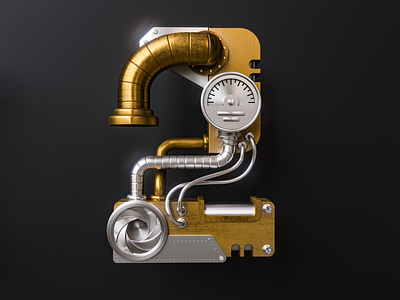 Steampunk 3D Alphabet - 2 3d 3drender 3dsmax illustration number render steampunk v-ray
