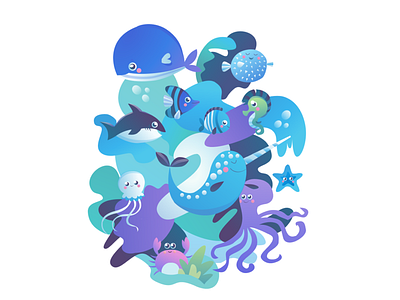 Ocean creatures pt.2 illustration ocean sea sea creatures under water vector