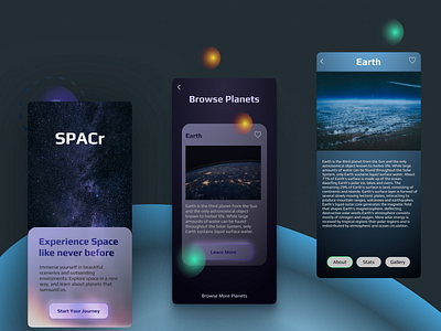 Space App app design app ui dark design figma glass morphism gradient neumorphism screens ui ux vector web