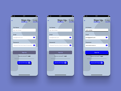 Sign Up Sequence blue button design form design input fields mobile responsive sign up sign up ui ui design web