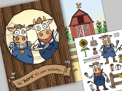 MIDFLORIDA Cashcows Birthday Card & Sticker Sheet