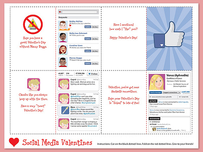 Social Media Cut & Fold Valentines for CNP illustration print social media valentines whimsical