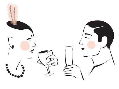 Wine & Champagne champagne fashion gesture hats illustration rosy cheeks vector wine