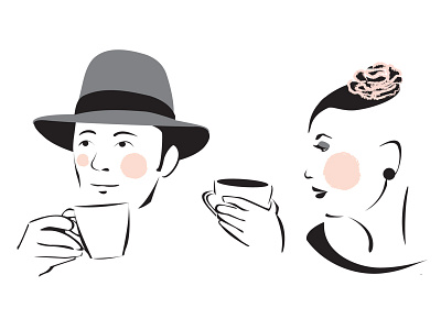 Coffee & Tea coffee fashion gesture hats illustration rosy cheeks tea vector