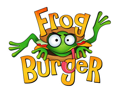 Frog Burger Logo burger design frog funny identity illustration logo typography vector whimsical
