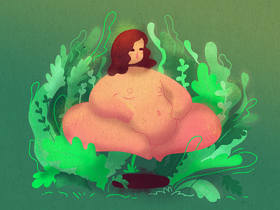 Girl and plants 2d bodypositive cute character illustration illustration art illustrations noise photoshop print textures