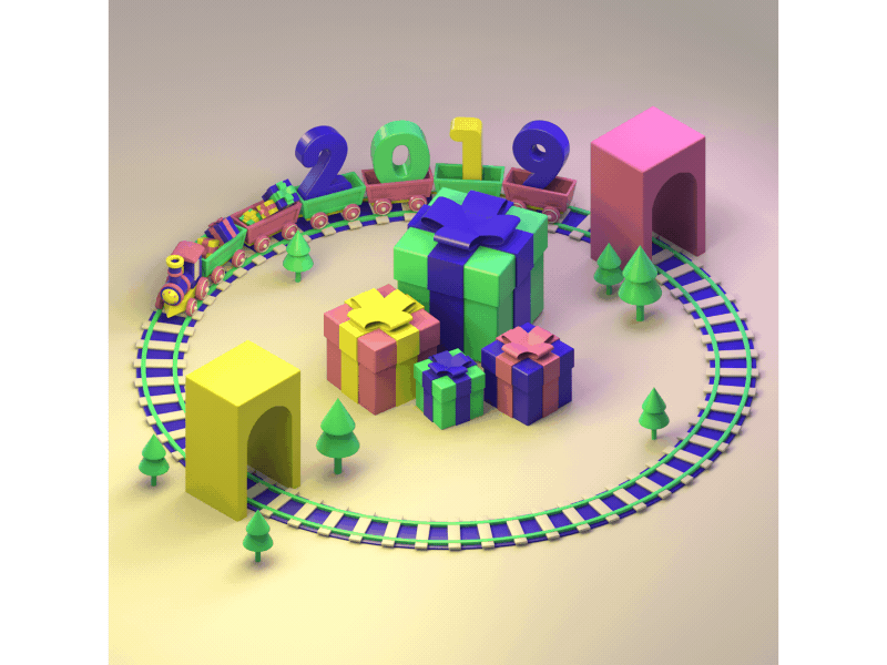 Happy New Year 3d ae after effects c4d cinema4d cute toy train