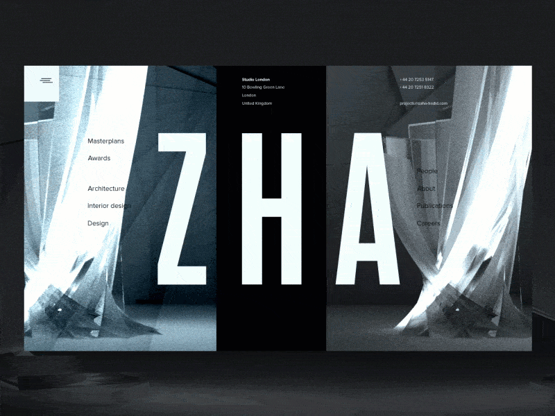 ZHA main page concept 3d animation architect concept illustration light minimal screen ui web zaha zha
