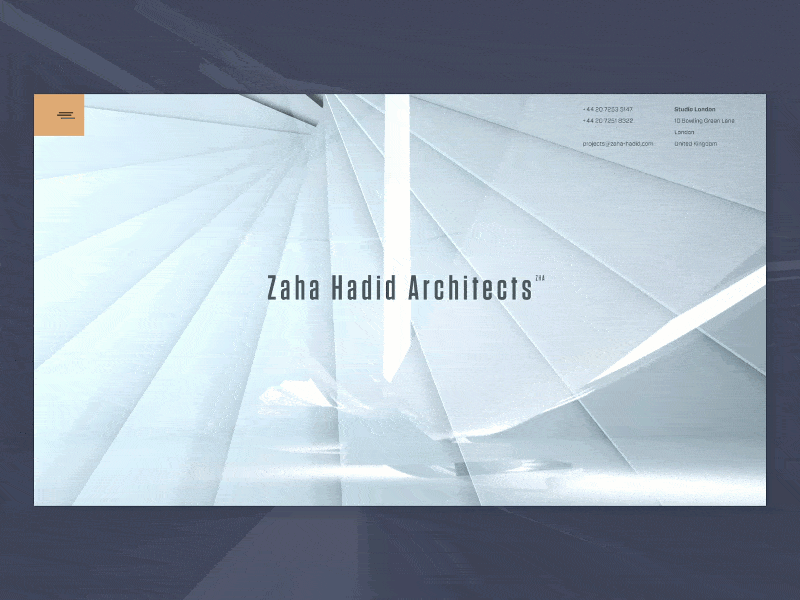 ZHA main page amination architect clean concept minimal modern motion ui zaha zha