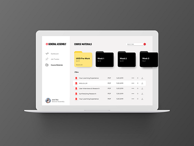 GA Student Dashboard: Course Materials dashboard design designchallenge general assembly