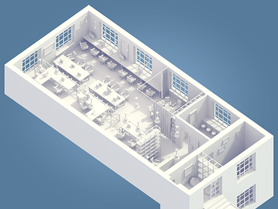 Office layout 3d iso low-poly
